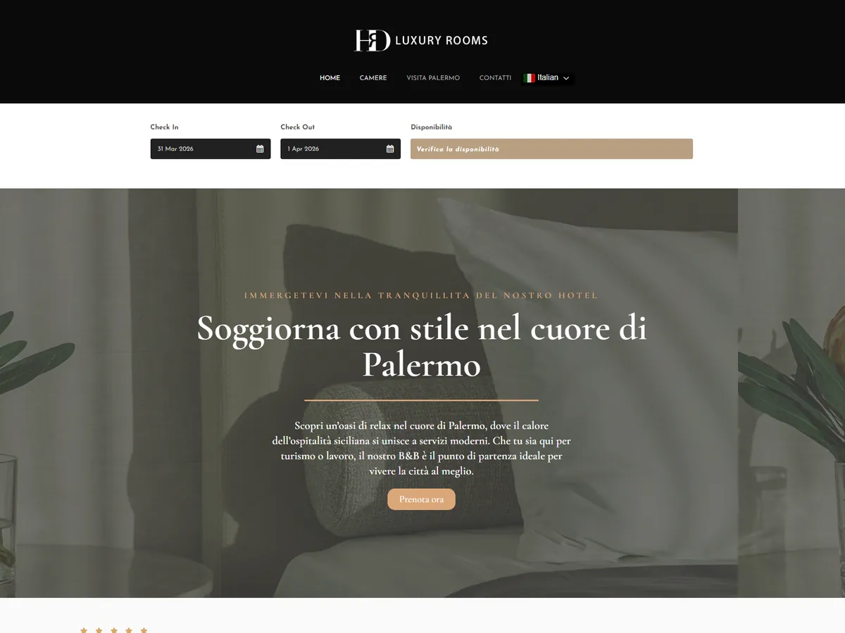 Sito web realizzato da Nova Studio per HrD Luxury Rooms (Boutique hotel · Palermo)